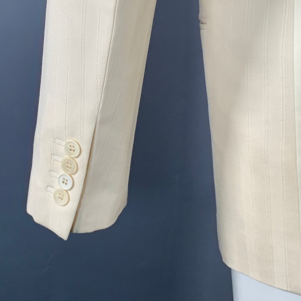 SAINT LAURENT Size 40 Regular Cream White Stripe Wool Peak Lapel Sport Coat - Picture 6 of 11